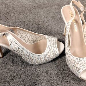 Dream Pairs Invest Womens Shoes Rhinestone Slingback Peep Toe Heels White Size 7
